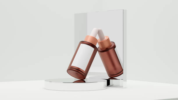 istock Modern skincare container mockup concept. Red serum dropper bottle 1355602374