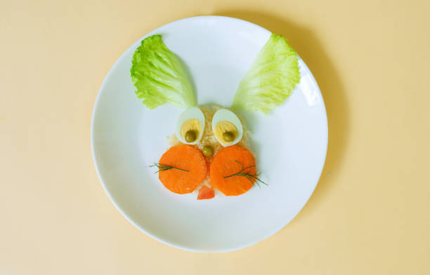 istock Creative dish for Kids. Rabbit made of food 1355604833