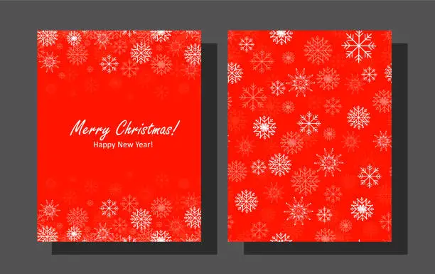Vector illustration of Merry Christmas Happy new year card illustration with abstract icy crystal snow flakes on red background