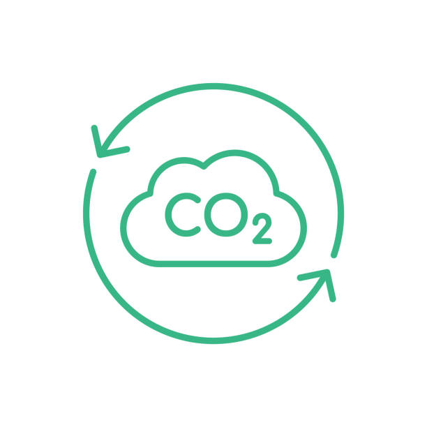 CO2 Carbon dioxide cloud inside circle arrows. Cloud thin line icon with two arrows symbolizing greenhouse effect. Carbon footprint concept. Toxic gases emission. Vector illustration, flat, clip art. carbon neutrality stock illustrations