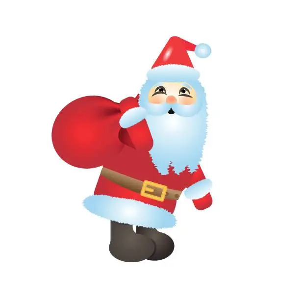 Vector illustration of cartoon santa claus with a bag of gifts. winter character.