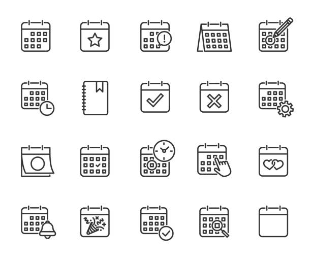 カレンダー行アイコンのベクトルセット。アイコンの日付、予定、スケジュール、休日の日付、計画、日記、重要な日、リマインダーなどを含みます。ピクセルパーフェクト。 - healthcare and medicine calendar medical exam plan点のイラスト素材／クリップアート素材／マンガ素材／アイコン素材