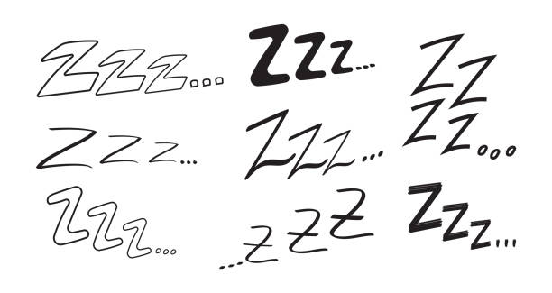 illustrazioni stock, clip art, cartoni animati e icone di tendenza di sleep zzzz vector set in set di doodle disegnati a mano. icona insonnia in stile schizzo. simbolo sonnolento doodle - doodle sketch drawing letter