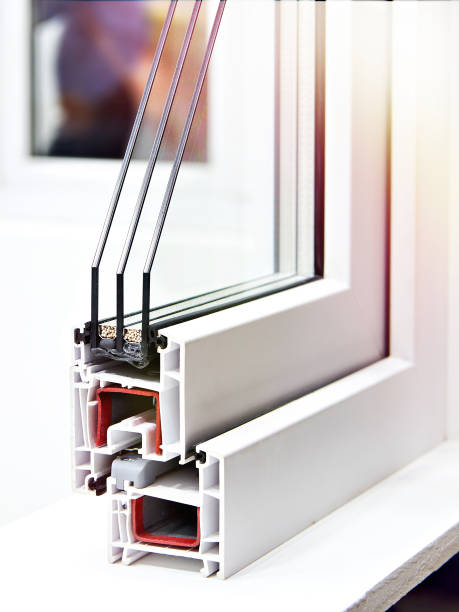 istock Sectional frame of plastic insulating glass window 1355613811