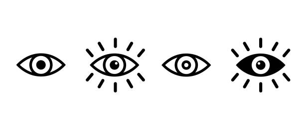 ilustraciones, imágenes clip art, dibujos animados e iconos de stock de conjunto de iconos vectoriales de ojos. símbolo de la vista. gammagrafía de retina ocular - eye