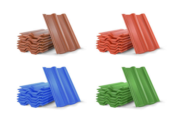 istock Stack of roof tiles. olored. Building materials. Vector illustration 1355620396