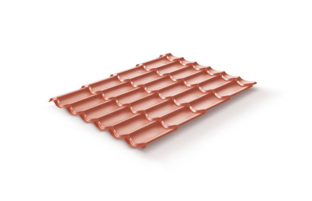 istock Lying horizontally red sheet of metal for the roof on a white background. Vector illustration 1355621455