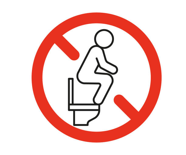 WC rules forbidden stand on seat toilet, ban warning sign. Wrong behavior. Sign prohibited to stand toilet. Vector illustration WC rules forbidden stand on seat toilet, ban warning sign. Wrong behavior. Sign prohibited to stand toilet. Vector squat toilet stock illustrations