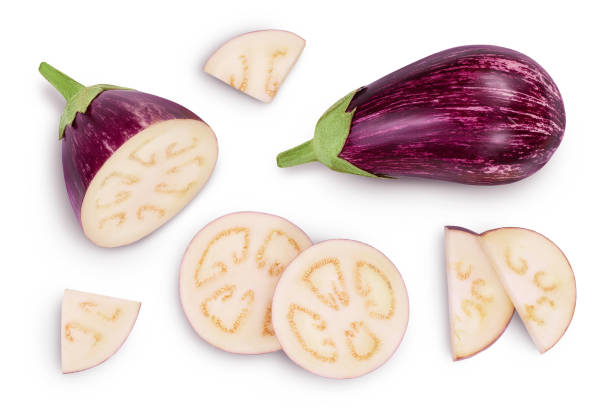 istock striped eggplant graffiti isolated on white background with clipping path and full depth of field. Top view. Flat lay 1355624202