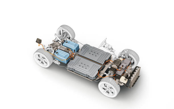 istock Electric car under carriage chassis. 1355626438