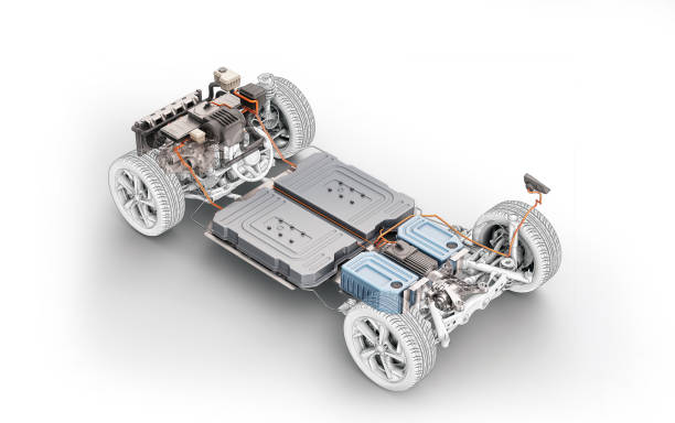 istock Electric car under carriage chassis. 1355626440