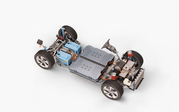 istock Electric car under carriage chassis. 1355626442