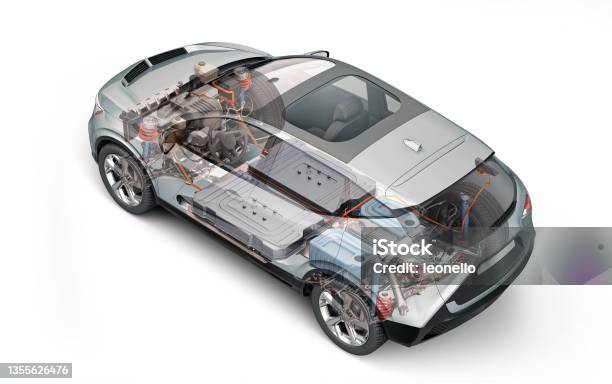 Electric Generic Car Technical Cutaway Stock Photo - Download Image Now - Electric Vehicle, Electric Car, Car