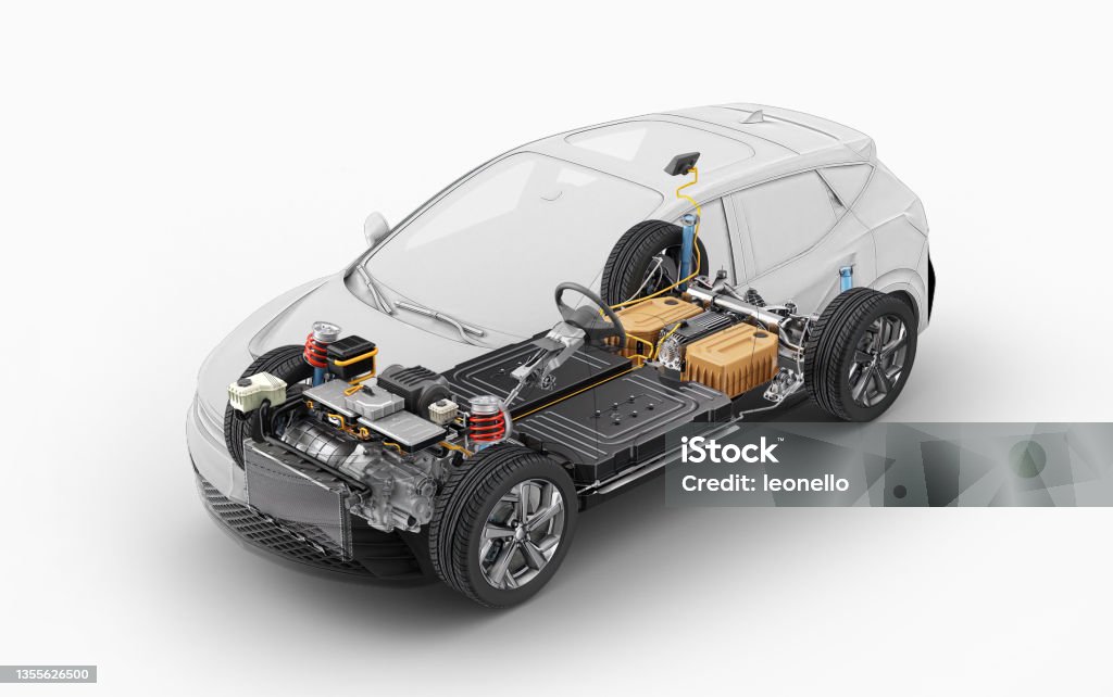 Electric generic car technical cutaway - Royalty-free Elektrikli Araba Stok görsel