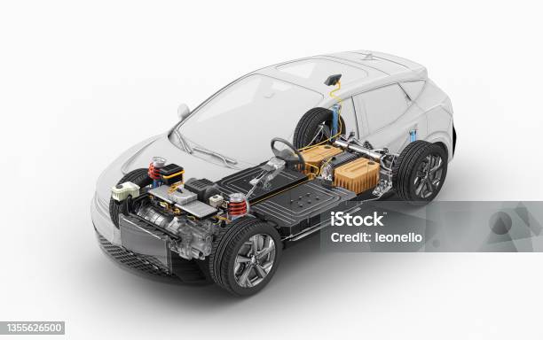 Electric Generic Car Technical Cutaway Stok Fotoğraflar & Elektrikli Araba‘nin Daha Fazla Resimleri - Elektrikli Araba, Araba - Motorlu Taşıt, Elektrikli araç