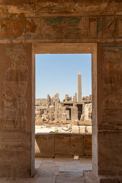 Ruin of Karnak Temple, ancient Egyptian murals and writings on the stone walls Luxor Ruin of Karnak Temple, ancient Egyptian murals and writings on the stone walls Luxor, Egypt luxor thebes stock pictures, royalty-free photos & images