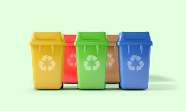 istock Plastic containers for garbage of different types. Waste separation for recycling 1355628150