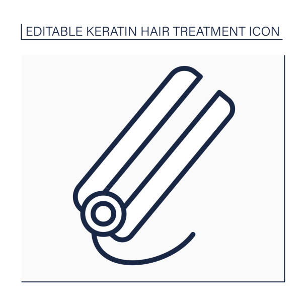 Hair straightener line icon Hair straightener line icon. Iron device used for align or make curls. Hairdressing. Beauty procedure. Keratin treatment concept. Isolated vector illustration. Editable stroke chemical straightener stock illustrations