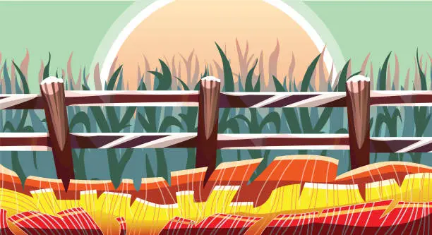 Vector illustration of Cartoon Corn Farm Vector Illustration Background