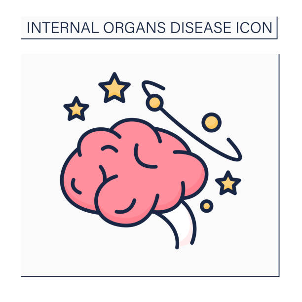 Dizzying color icon Dizzying color icon. Feeling confused. Troubles with concentration, speaking, thinking. Internal organs disease concept.Isolated vector illustration dizzying stock illustrations