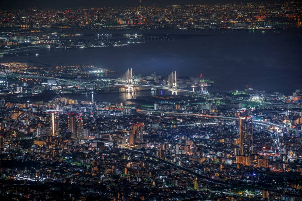 vista nocturna de kobe desde ichige - chuo ward fotografías e imágenes de stock