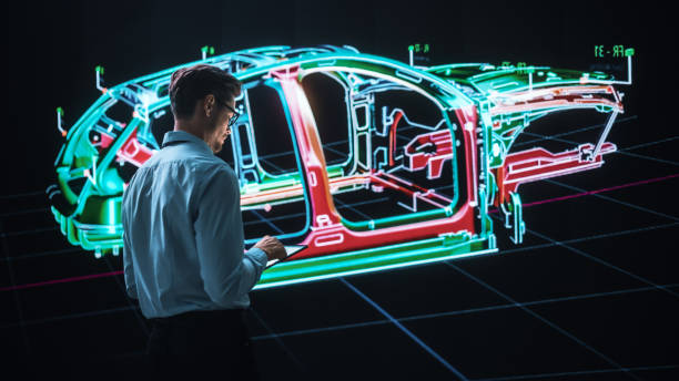 istock Innovative Green Energy Startup: Engineer Designing Electric Car Using Tablet Computer and Big Wall Screen to Analyse Prototype. Concept for Sustainable Environmnetally Friendly Carbon Neutral Vehicle 1355632648
