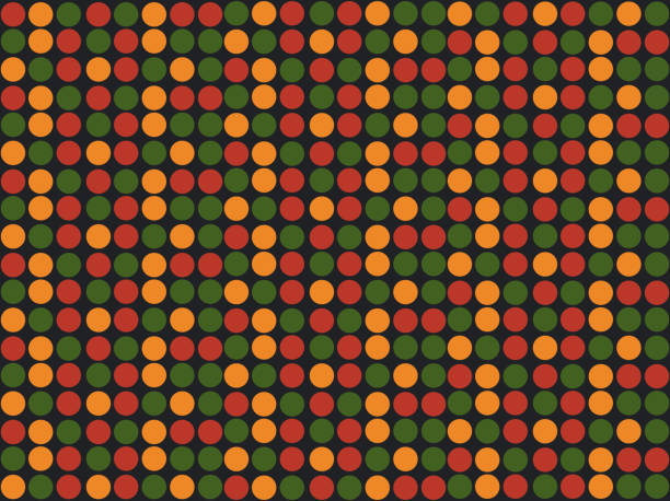 黒の背景に赤、黄色、緑の伝統的なアフリカ色のドット、円、ドットと明るい抽象的な幾何学的なシームレスなパターン。クワンザ、ブラックヒストリー月間、6月10日のデザインのためのデ� - pattern green circle vector点のイラスト素材／クリップアート素材／マンガ素材／アイコン素材