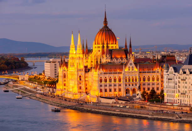 istock Hungarian Parliament building at sunset, Budapest, Hungary 1355636481