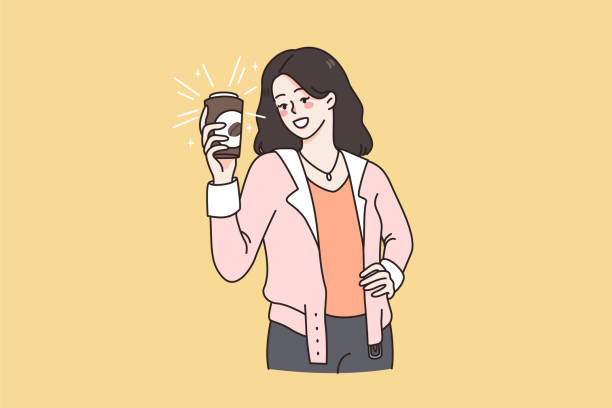 ilustrações, clipart, desenhos animados e ícones de desfrutando do conceito de bebida de café saborosa - starbucks women walking restaurant
