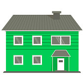 istock green European rustic simple house. Nice two-storey house in Norway. 1355640134