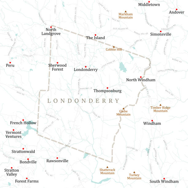 VT Windham Londonderry Vector Road Map VT Windham Londonderry Vector Road Map. All source data is in the public domain. U.S. Census Bureau Census Tiger. Used Layers: areawater, linearwater, roads, rails, cousub, pointlm, uac10. sherwood forest illustrations stock illustrations