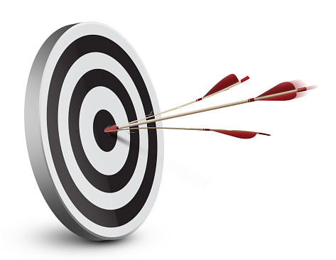 Arrow hitting target blue yellow leadership aiming achievement goal target