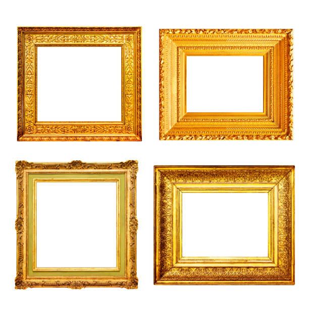 istock Gold frame set, antique ornate wooden frames isolated on white background 1355644416