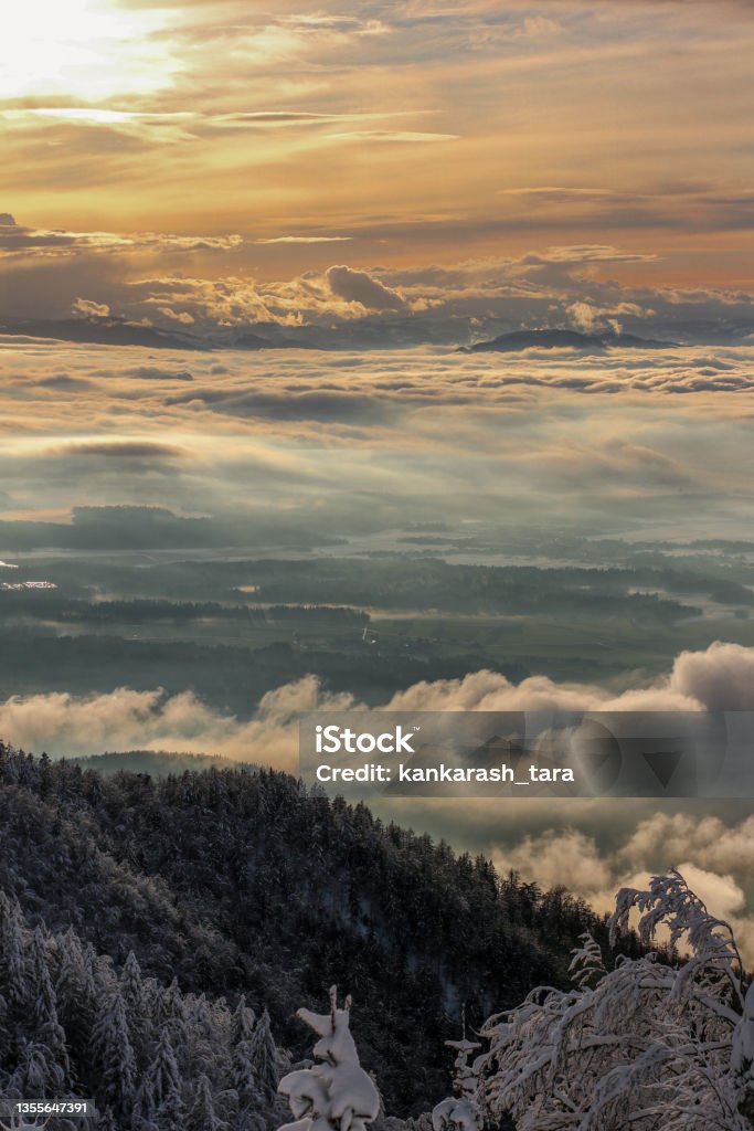 View from Krvavec View from Krvavec in winter Beauty In Nature Stock Photo