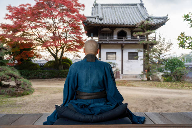 A Japanese Rinzai Buddhist priest is zazen A Japanese Rinzai Buddhist priest is zazen rinzai zen buddhism stock pictures, royalty-free photos & images