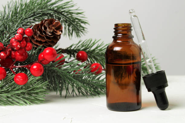 istock Skin care cosmetics bottles on a fir branches background 1355648624