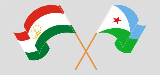 ilustrações de stock, clip art, desenhos animados e ícones de crossed flags of tajikistan and djibouti. official colors. correct proportion - symbol sign vector republic of djibouti