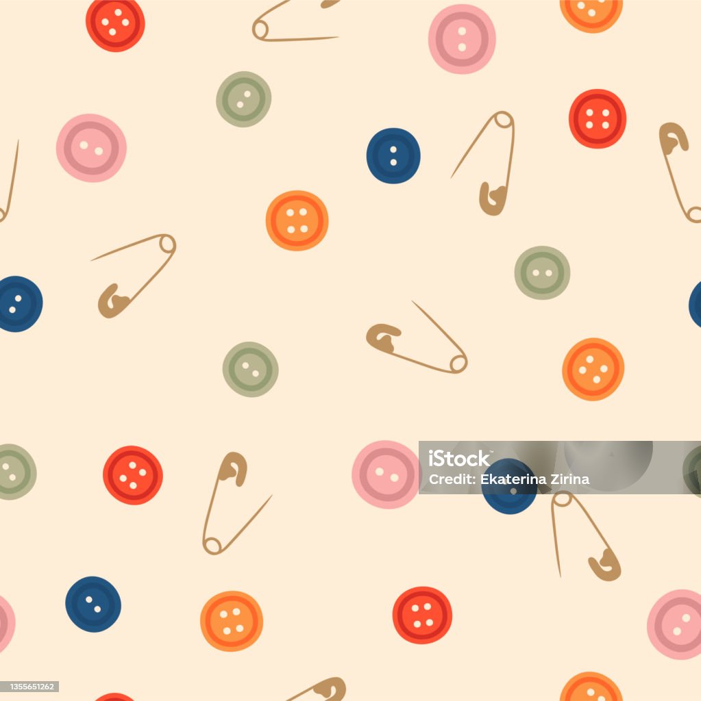 Patterns Using Buttons Seamless Pattern With Buttons And Pins Vector Graphics Stock ...