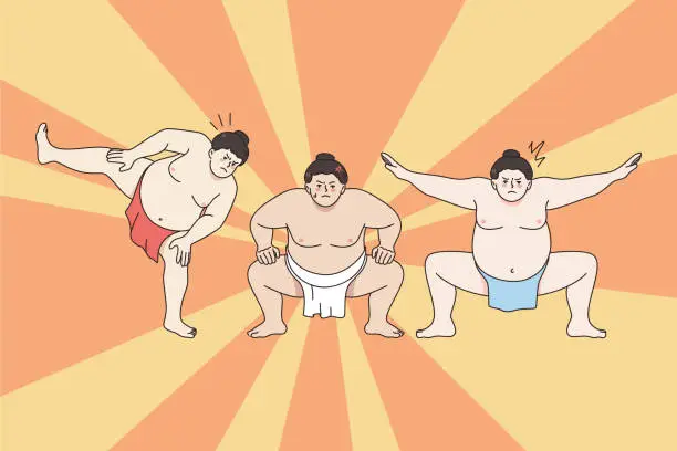 Vector illustration of Traditional sumo wrestling fight concept