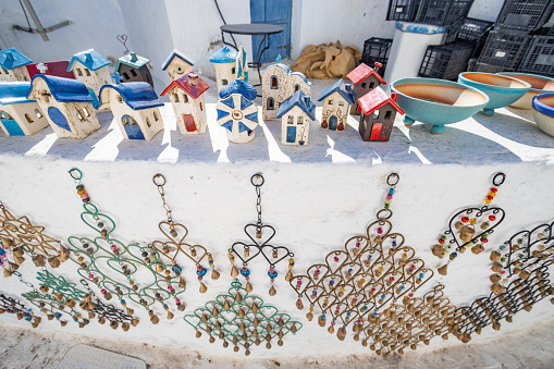 Souvenirs in Pyrgos Kallistis on Santorini in South Aegean Islands, Greece