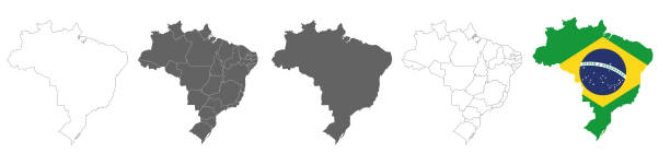 ilustraciones, imágenes clip art, dibujos animados e iconos de stock de conjunto de mapas de brasil - elementos de diseño de ilustración vectorial - brazil