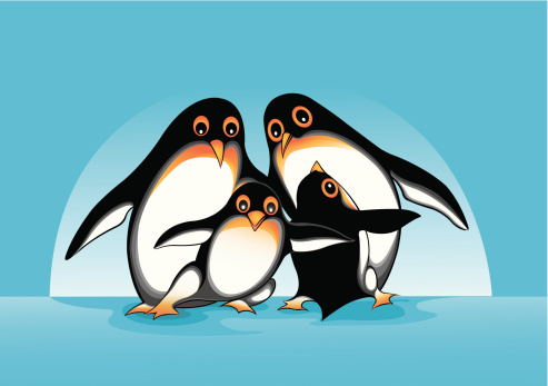 Hand drawn penguin family illustration.