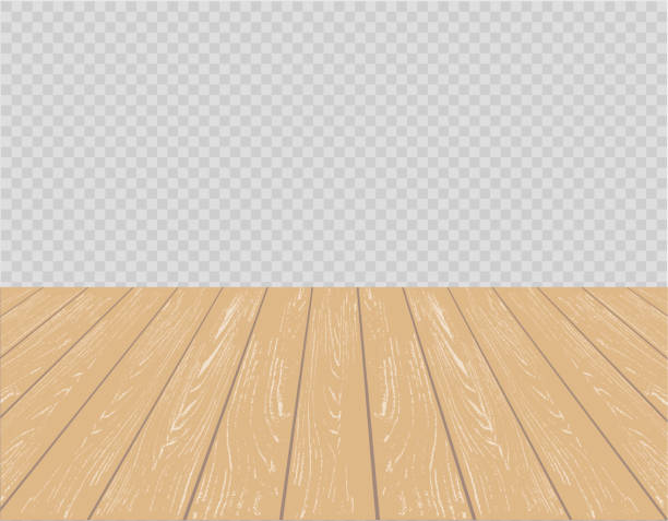 Brown wooden floor with empty space in perspective. Vector realistic empty room or table background. Interior template. Plank texture on transparent background. EPS10. Brown wooden floor with empty space in perspective. Vector realistic empty room or table background. Interior template. Plank texture on transparent background. EPS10. parquet floor perspective stock illustrations