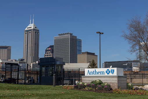 Indianapolis - Circa November 2021: Anthem World Headquarters. Anthem is the largest for-profit managed health care company in the Blue Cross Blue Shield Association.