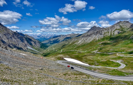 Panoramic view on the road from Val Varaita to Colle dell'Agnello, 2748 meters high
