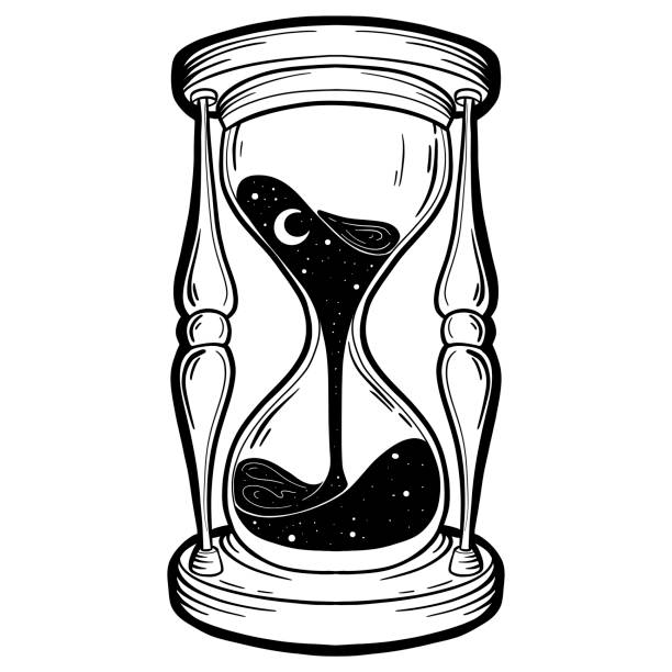 샌드글래스 핸드 그린 문신 디자인 벡터 스케치 - sand clock illustrations stock illustrations