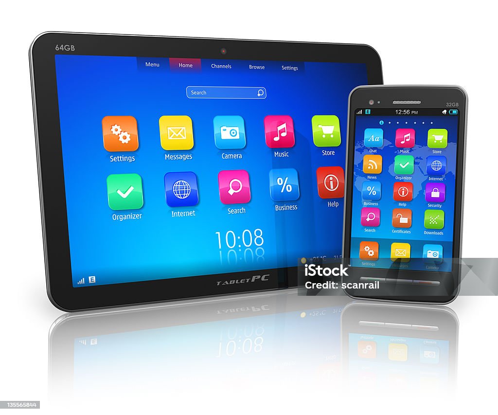Tablet PC e smartphone touchscreen - Foto stock royalty-free di Applicazione mobile