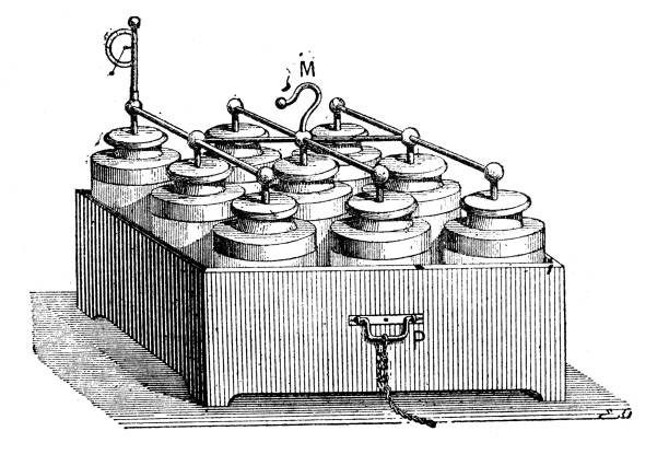 Antique illustration: Leyden jar battery Antique illustration: Leyden jar battery leyden jar stock illustrations