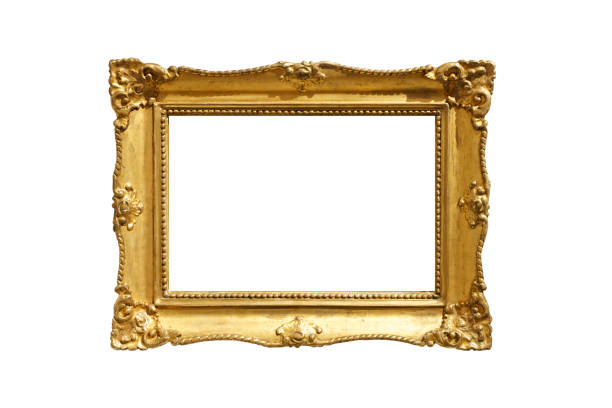 istock Gold frame for a picture in a classic baroque style on a white blank background. 1355661909