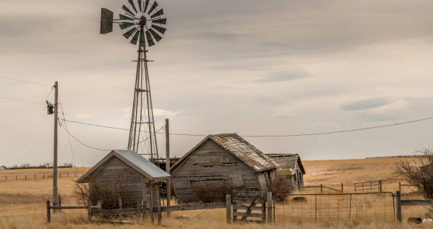 istock Rustic fam buildings sit on the prairies Vulcan County Alberta Canada 1355667046